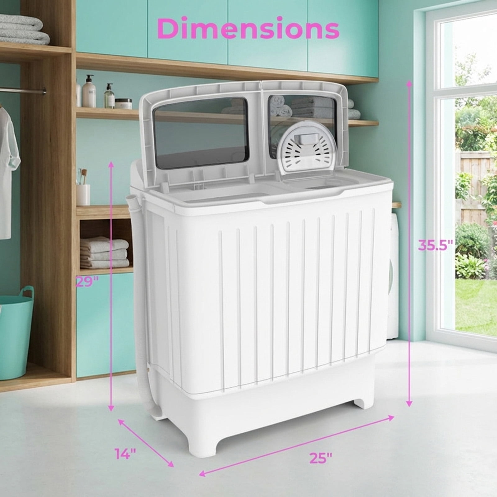 RUIE Portable Washing Machine,20 Lbs Twin Tub Washer with Gravity Drain and Dual Motors,12 Lbs Wash and 8 Lbs Spin,3 Modes,Compact Washer for Apartment Dorm RV