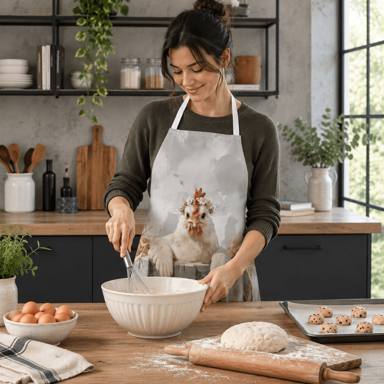 White Farmhouse Chicken Print Unisex Polyester Cooking Apron - Walmart.com