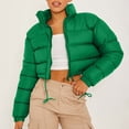 thumbnail image 2 of Uooqdmx Puffer Jacket Womens Cropped Jacket Solid Color Shorts Zippered Long Sleeve Drawstring Jacket Women's Down Jackets & Parkas Green L, 2 of 4