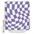 thumbnail image 2 of Purple White Checkered Waterproof Fabric Shower Curtain, Modern Irregular Geometric Shower Curtain for Bathroom Curtains Bathtubs Hotel Washable Shower Curtains with 12 Hooks Long 72x78in, 2 of 6