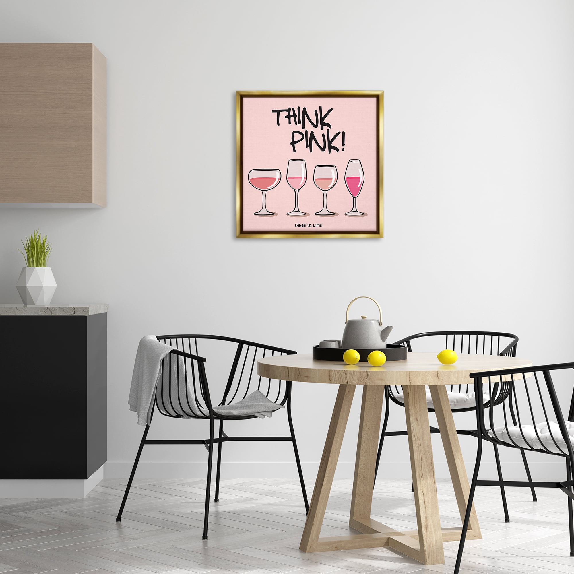 Stupell Industries Think Pink Champagne Food & Beverage Painting Gold Floater Framed Canvas Art Print Wall Art, 25 x 25