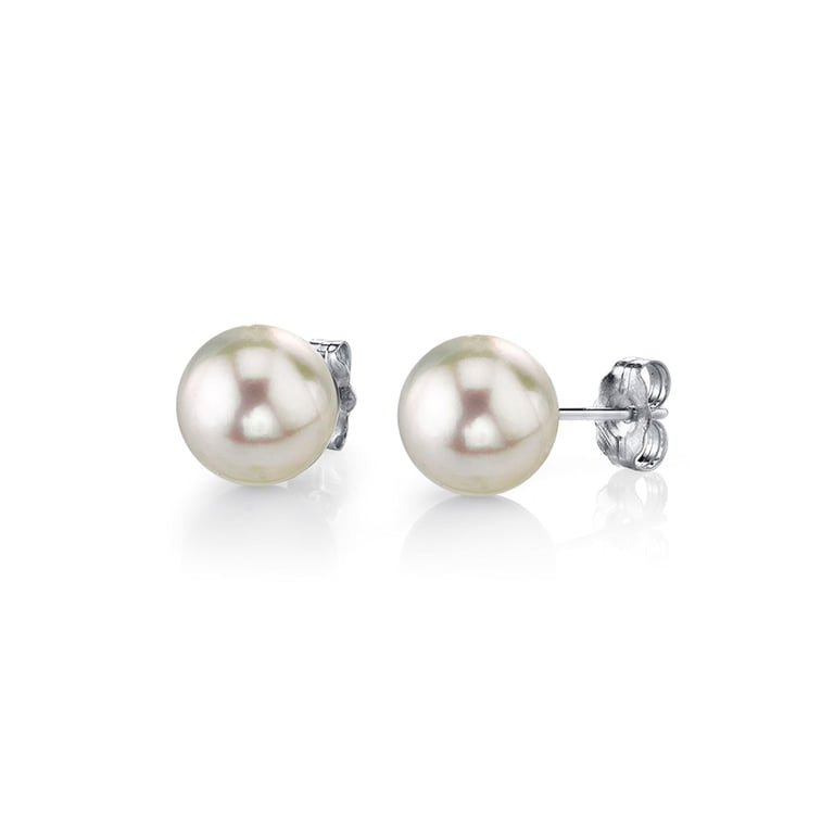 Wholesale Natural White Akoya Pearl Stud Earrings In 14K Yellow Gold - AA Grade 9-10mm (Baroque Shape)