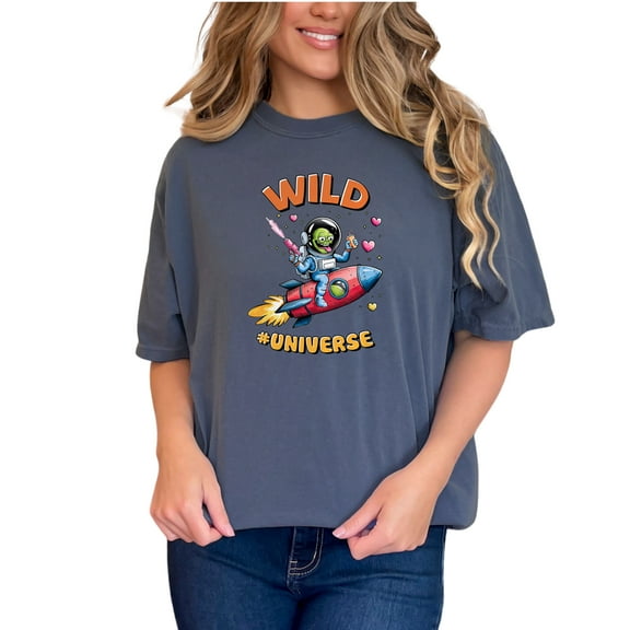 Funny Alien T-Shirt, Spaceship Graphic Tee, Outer Space Fan Gift, Cool Universe Tshirt, Space Humor, Quirky Space Design, Denim Comfort Colors T-Shirt, Small