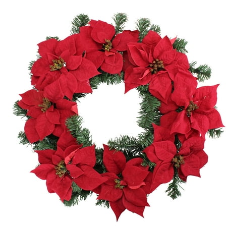 LB International 24&quot; Prelit LED Red Artificial Poinsettia Christmas Wreath - Clear Lights ...