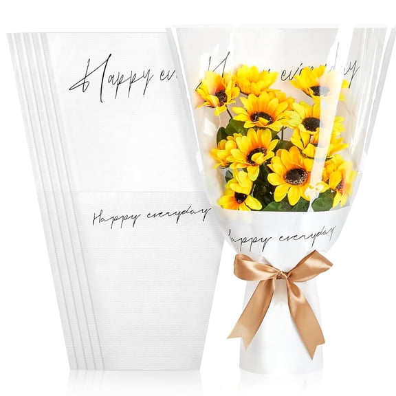 20 PCS Flower Bags for Bouquets, 11 x 5.1 x 17.3 Inches Flower Sleeves Floral Wrapping Paper Bulk Florist Packaging Supplies (White)