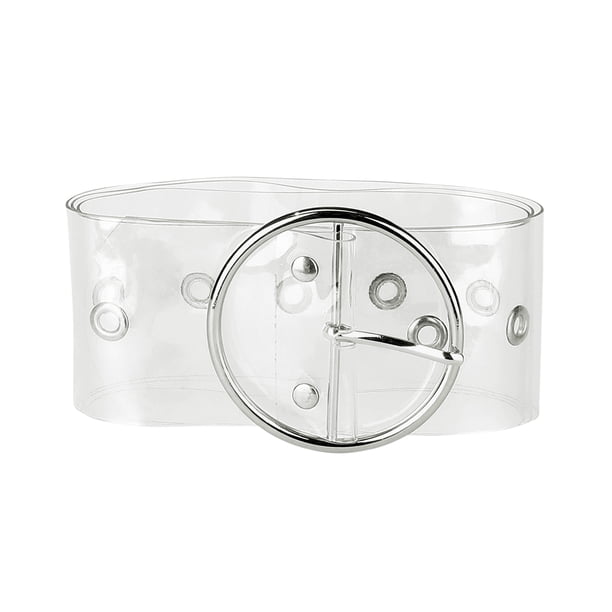 Cinturones de cintura ancha transparentes con ojal para mujer para vestidos Cinturones transparentes Hebilla de pasador Hebilla redonda plateada 75-95cm/29.53-37.40"