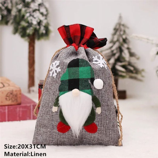 Saco de Navidad de Papá Noel, bolsa de almacenamiento de dulces, decoración de Navidad, medias de lino, bolsa de dulces de alce, Año Nuevo, 2023