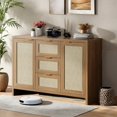 thumbnail image 4 of Modern Rattan Buffet Cabinet Sideboard, 47" Boho Credenza Console Table with Drawers & Doors, Wooden Coffee Bar Cabinet for Living Room, Entryway, Farmhouse, 4 of 9
