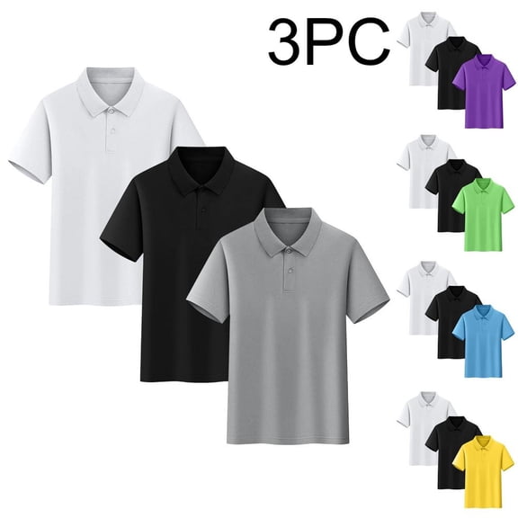 Bxsruta Kids 3 Pack Cotton Short Sleeve Shirts Breathable Casual School Uniform Top for Boys Girls