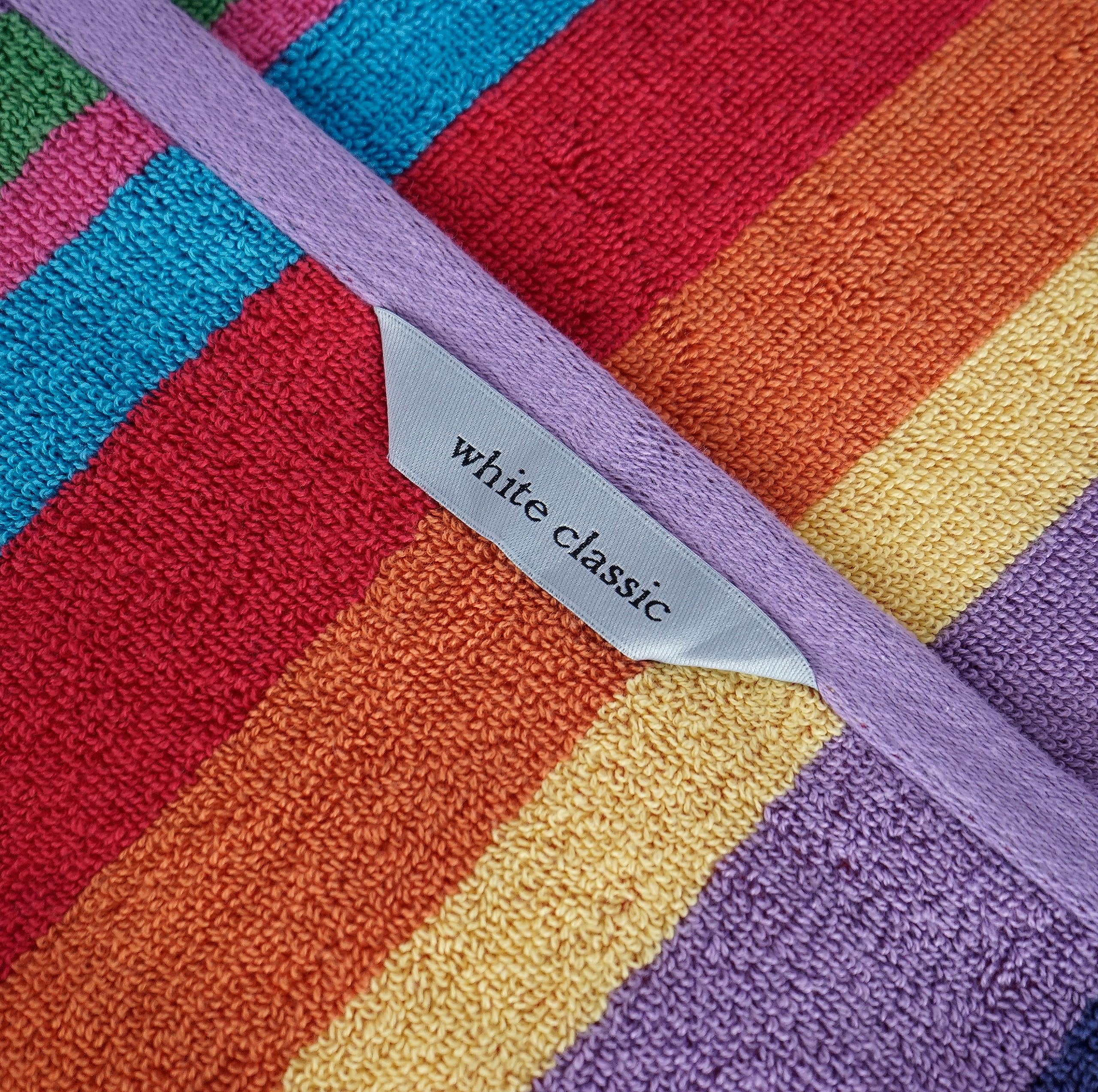 White Classic Luxury Rainbow Striped Cotton Beach Towels, 30 x 60, 4 Count