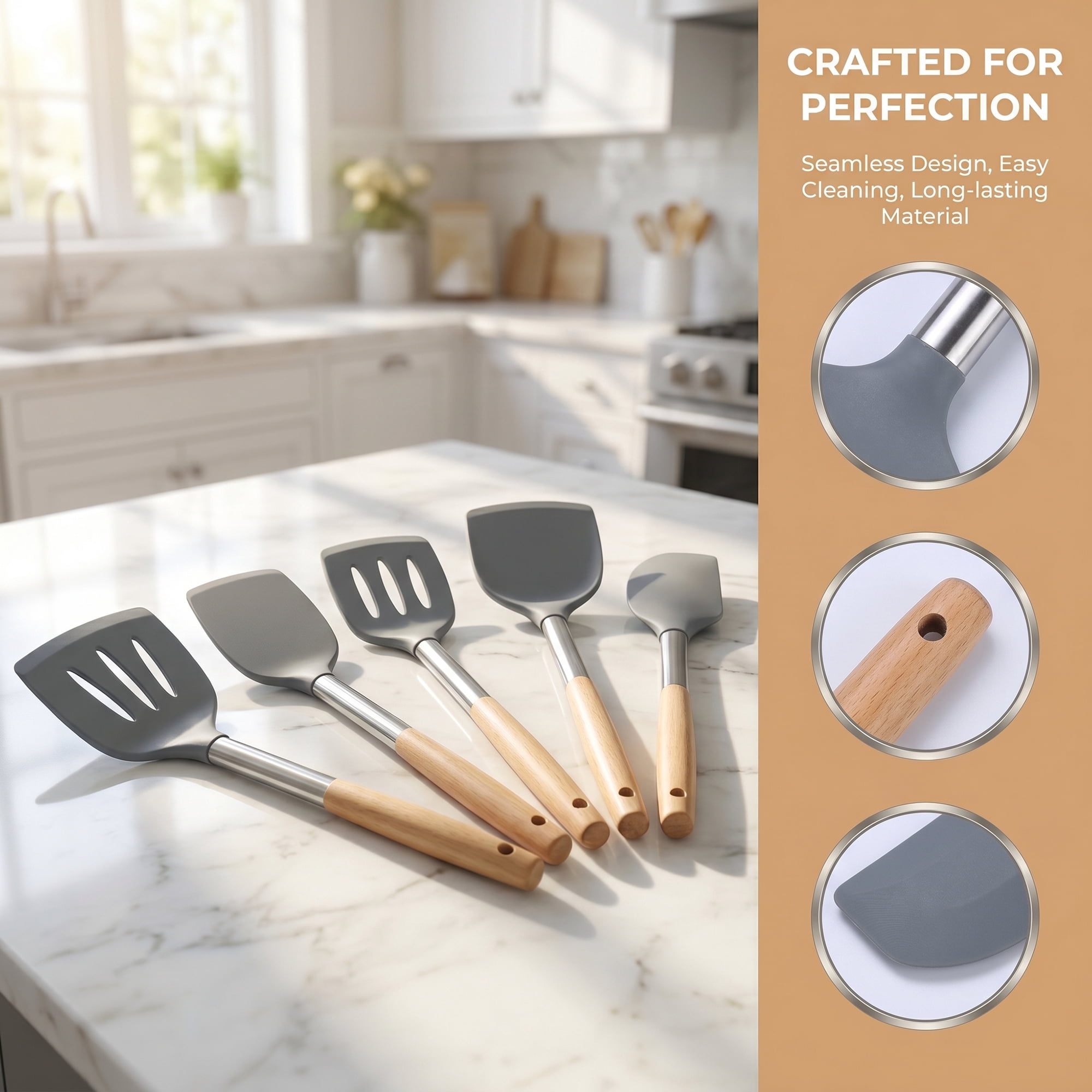 Unique Bargains Kitchen Utensil, Heat-Resistant Spatula for Flipping Gray-B 13.8x3.9 in