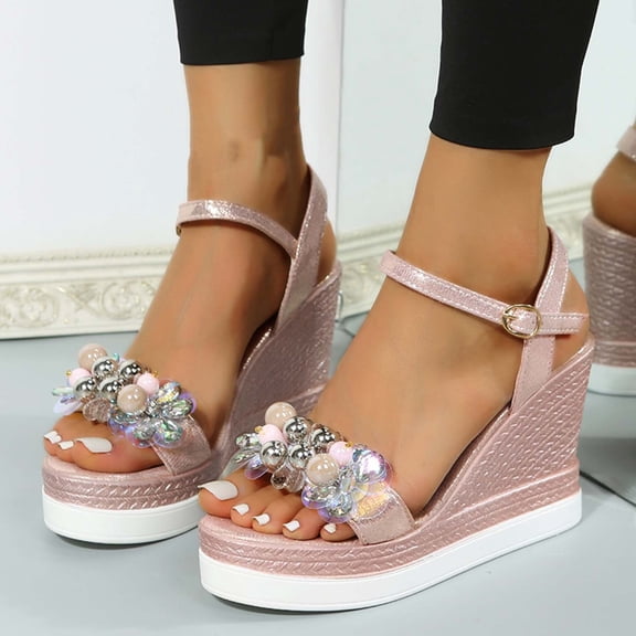 HAOTAGS Casual Walking Sandals for Ladies Platform Flower Summer Wedge Sandals Pink Size 6