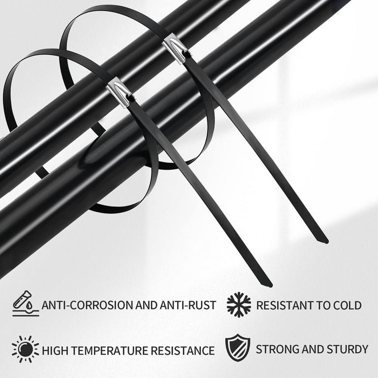 Metal Zip Ties Black 100Pcs 11.8 Inch 304 Stainless Steel Epoxy