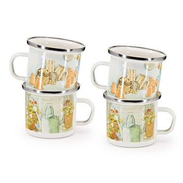 Peter & the Watering Can Pattern - Set of 4 - 4 oz Child Mugs - Golden Rabbit Enamelware