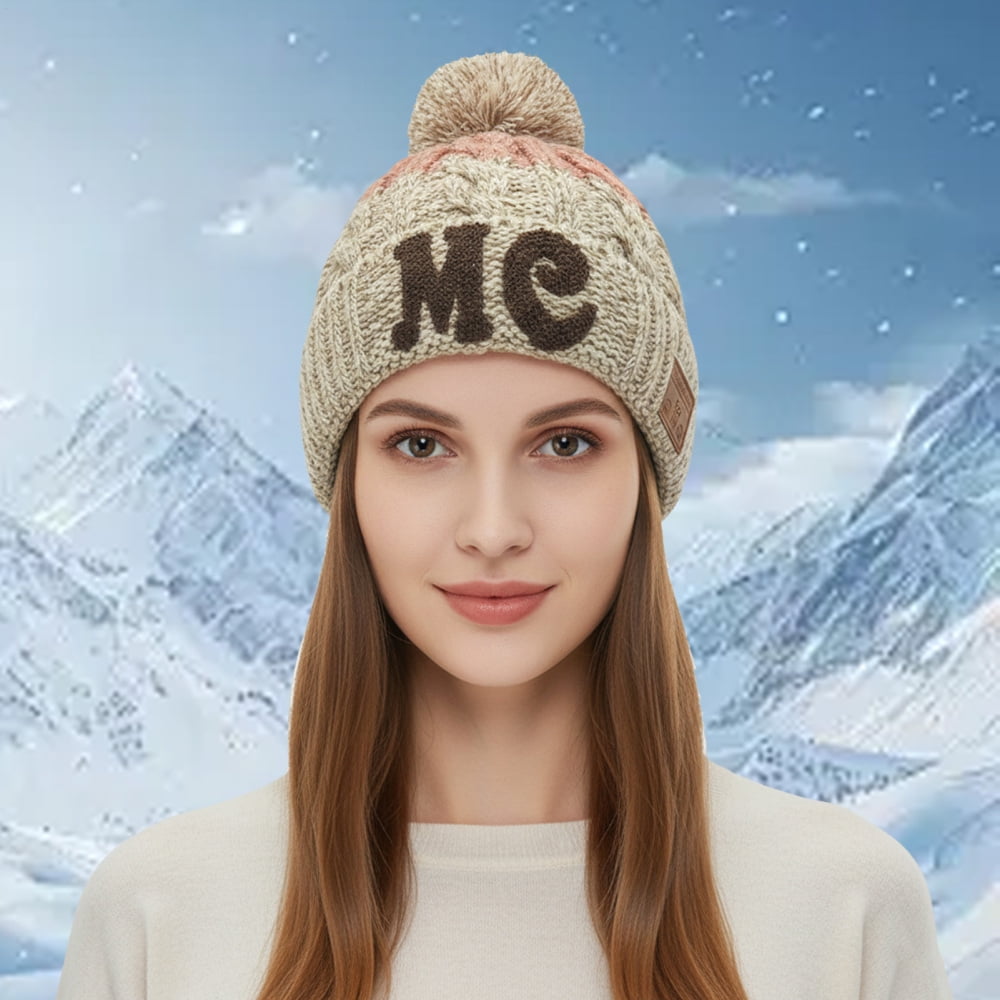 Wireless Beanie Hat Headphones | Music Winter | Knit Stereo Headphone Cap Women Soft Hat with Pompon | for Skiing