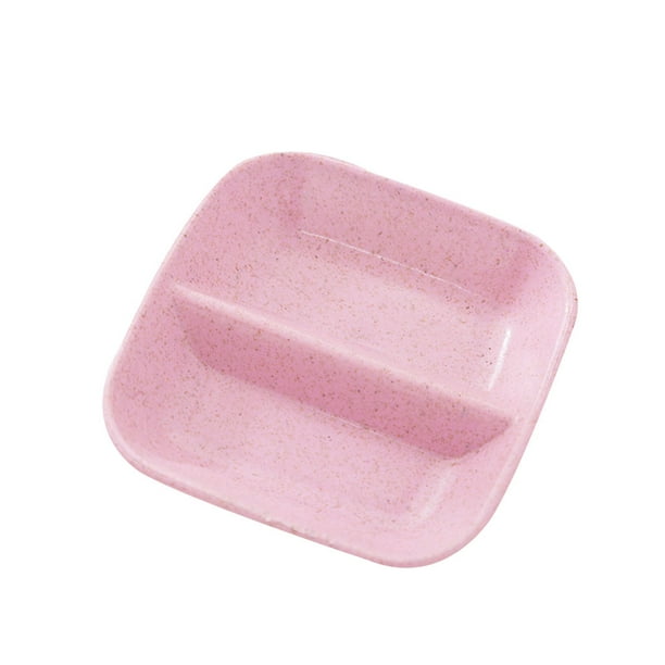 Bewildely Platos de condimentos divididos cuadrados de paja de trigo, contenedor de salsa de , cubiertos de cocina, de aperitivos Cocina y Comedor rosado