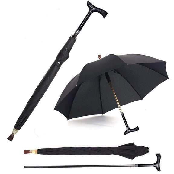 2-in-1 Walking Sticks Umbrella - Windbreak Ribs Walking Cane Umbrella Lightweight, Windproof, Heavy-Duty Frame- Ideal Father's Gift for Climbing, Hiking, Hanging Out on Raining