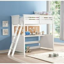 ACME Lacey Wooden Frame Twin Loft Bed with Desk in White