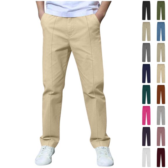 Xaqiouau Boys Chino Pants Stretch School Uniform Pants Slim Fit Casual Dress Pants Elastic Waist Kids Trousers