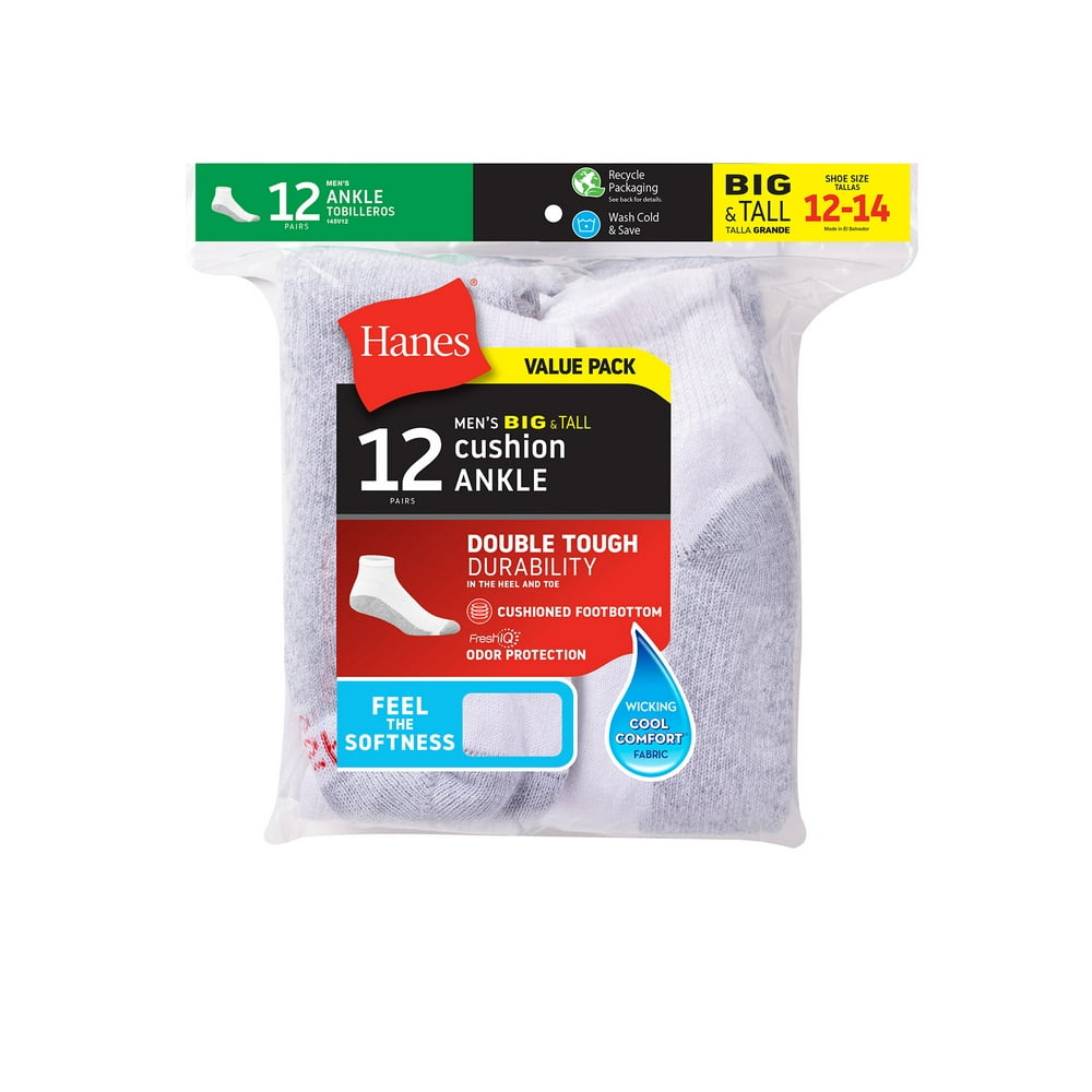 Hanes Hanes Men's Max Cushion Big & Tall Ankle Socks, 12Pack