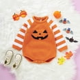 thumbnail image 5 of Bysome Halloween Outfit Size 0-3 Months Orange Long Sleeve Crew Neck Romper Stripe Pumpkin Print Warm Cute Fall Winter Halloween Romper For Boy Girl, 5 of 9