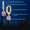 thumbnail image 3 of Gem Stone King 10K Yellow Gold Pink and White Lab Grown Diamond Dangle Drop Huggie Hoop Earrings for Women (0.60 Cttw, Gemstone April Birthstone, Round 4MM), 3 of 6