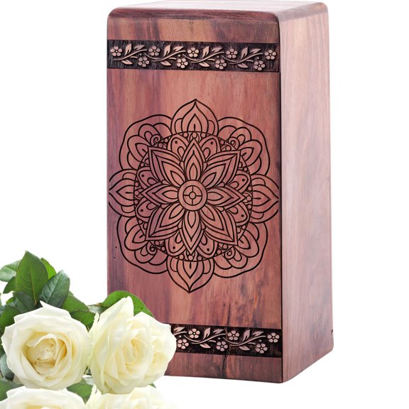 Mandala Urn - Large Urn For Ashes For Women - Cremation Urns For Human Ashes - Urns For Human Ashes Adult Male - Wooden Urns For Human Ashes Adult - 14 Inch