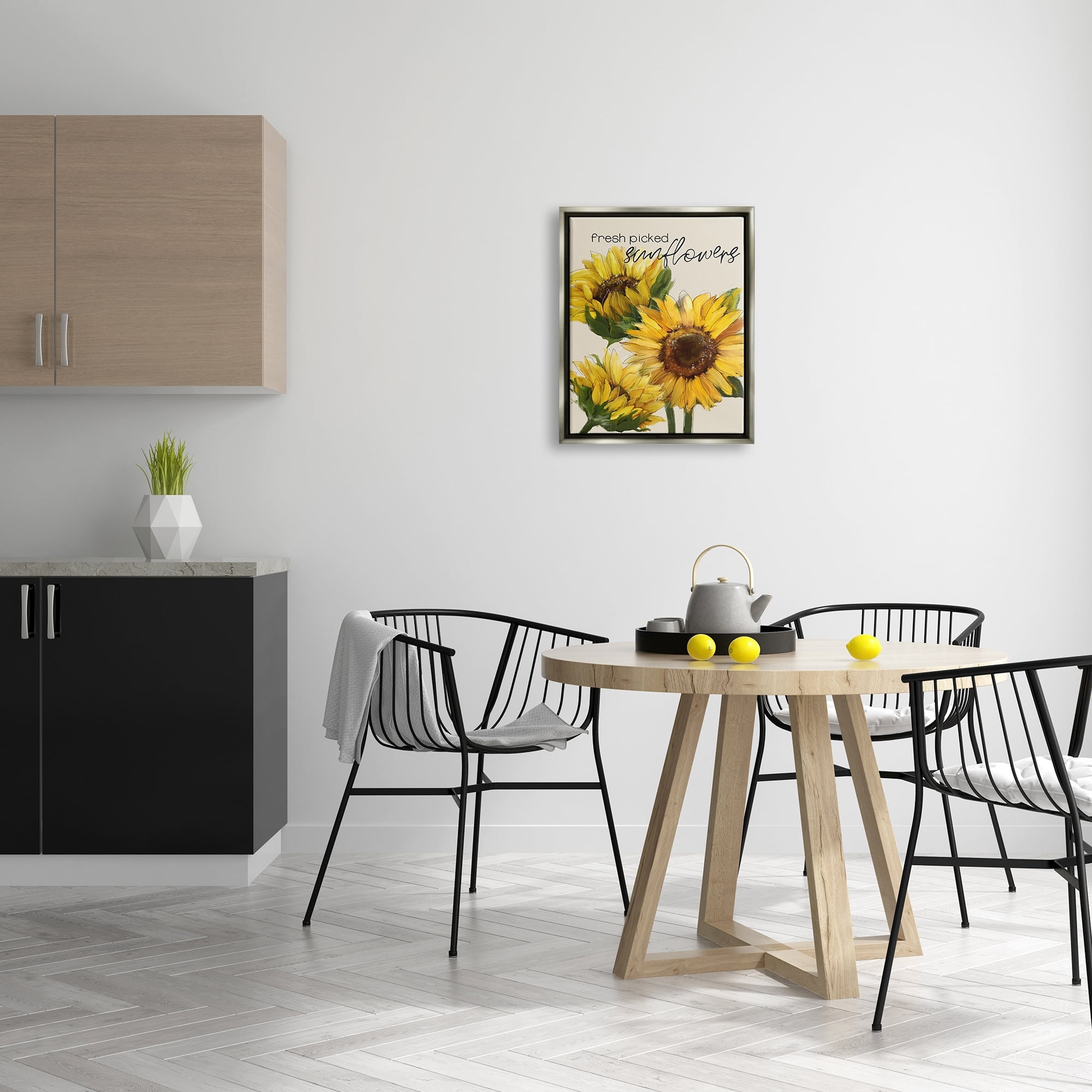 Stupell Industries Fresh Picked Sunflowers Calligraphy Vivid Yellow Blossoms Graphic Art Luster Gray Floating Framed Canvas Print Wall Art, Design by Conrad Knutsen