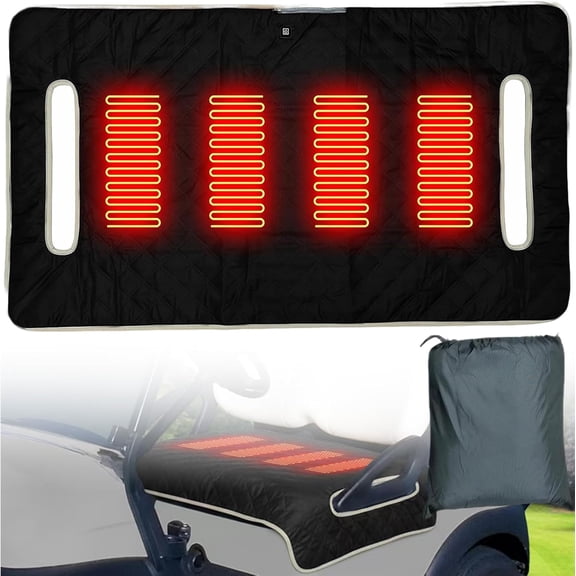 Universal Heated Golf Cart Seat Cover - Waterproof Golf Cart Heater Accessory w/ 4-Zone Warmth, 3 Heat Levels, USB/Type-C & 12V Plug for EZGO/Yamaha/Club Car (Black)