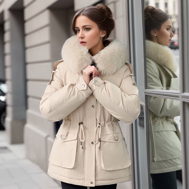 Chaqueta de invierno para mujer, con forro polar grueso, de piel sintética, ajustada, acolchada y de algodón, para adelgazar