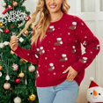 thumbnail image 2 of Suéter navideño para mujer Calcetines navideños de dibujos animados Patrón de copo de nieve Jersey con cuello redondo Suéter suelto de punto de manga larga Top Rojo L, 2 of 8