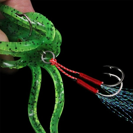 Brand New High Quality Squid Fishing Lure Bait Squid Skirts Assist Hook Silicone Soft Squid Lure Fishing Tackle Green Fangkenuo