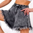 thumbnail image 3 of Women's High Waisted Denim Shorts, Acid Wash Wide Leg Cutoff Shorts with Frayed Hem, 3 of 6