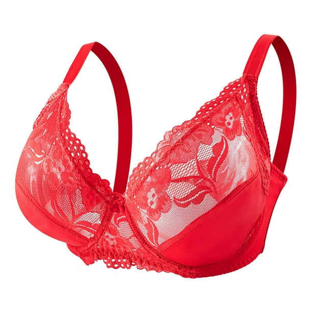 Mefallenssiah Women'S Plus Size Womens Solid Lace Lingerie Bras Plus Size  Underwear Bralette Bras Comfortable Bra (Red) 