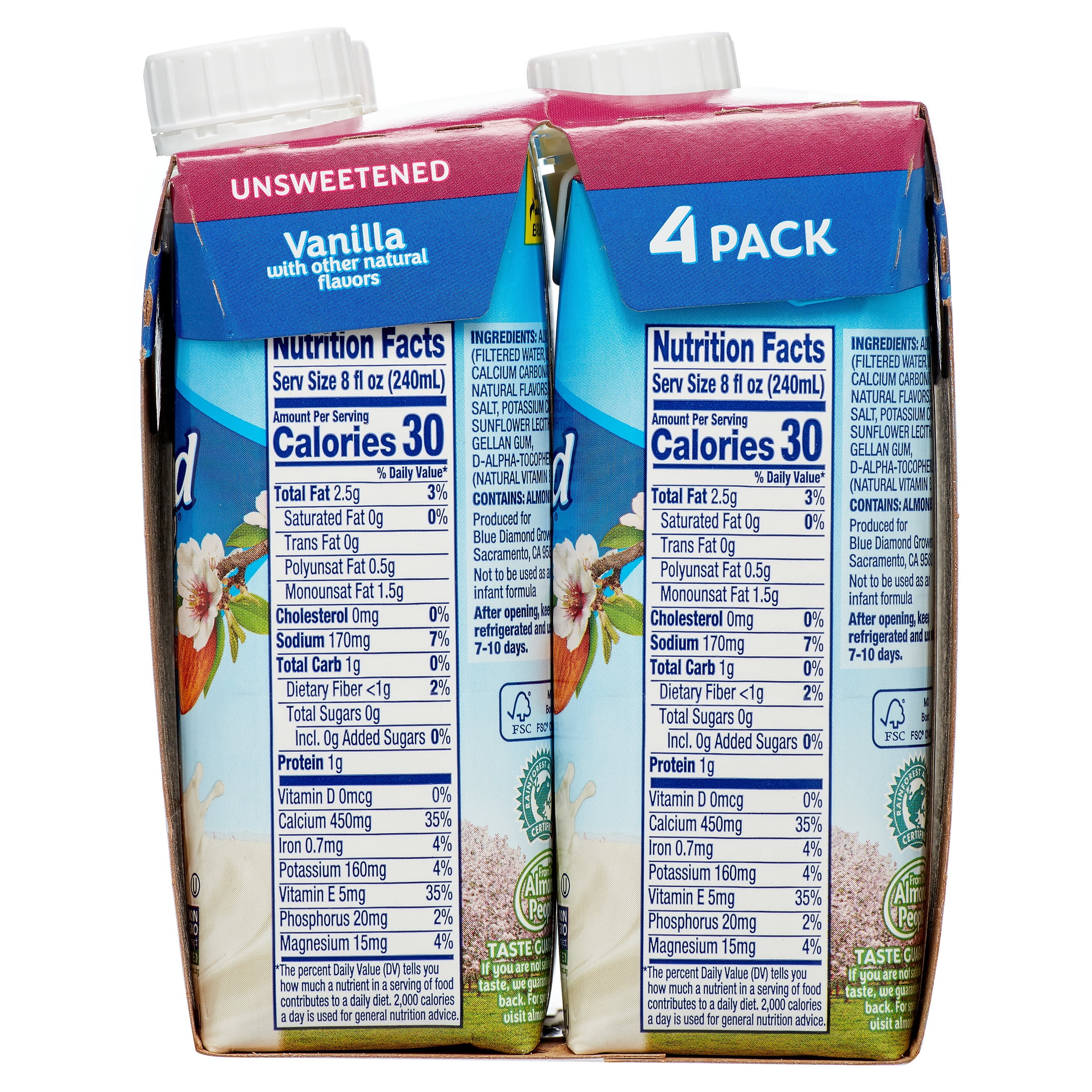 Almond Breeze Almondmilk, Unsweetened Vanilla 8 oz, 4 count