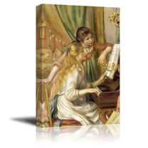 Wall26 Young Girls at the Piano by Pierre-Auguste Renoir - Canvas Print Wall Art Famous Painting Reproduction - 12" x 18"