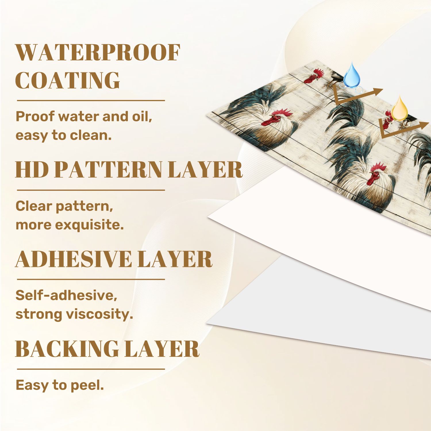 Farmhouse Peel and Stick Wallpaper 23.6in x 9.8ft Vintage Roosters Weathered Wood Planks Red Comb Contact Paper Vinyl Waterproof Self Adhesive Wall Paper for Bedroom Shelf Cabinet Renter Friendly