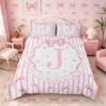 thumbnail image 3 of Meiyoeat Kawaii Bow Letter J Print Bedding, Floral Stripes Love Heart Duvet Cover Full, Pink White,3pcs,No Comforter,Pink Reversible, 3 of 6