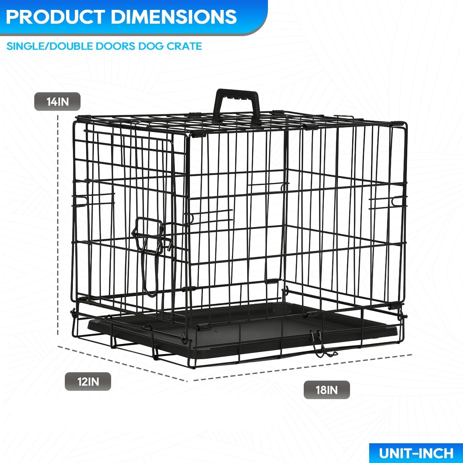 FDW 18 inch Foldable Metal Dog Crate for Small Dogs, Double Door, Divider, Removable Tray(Black)