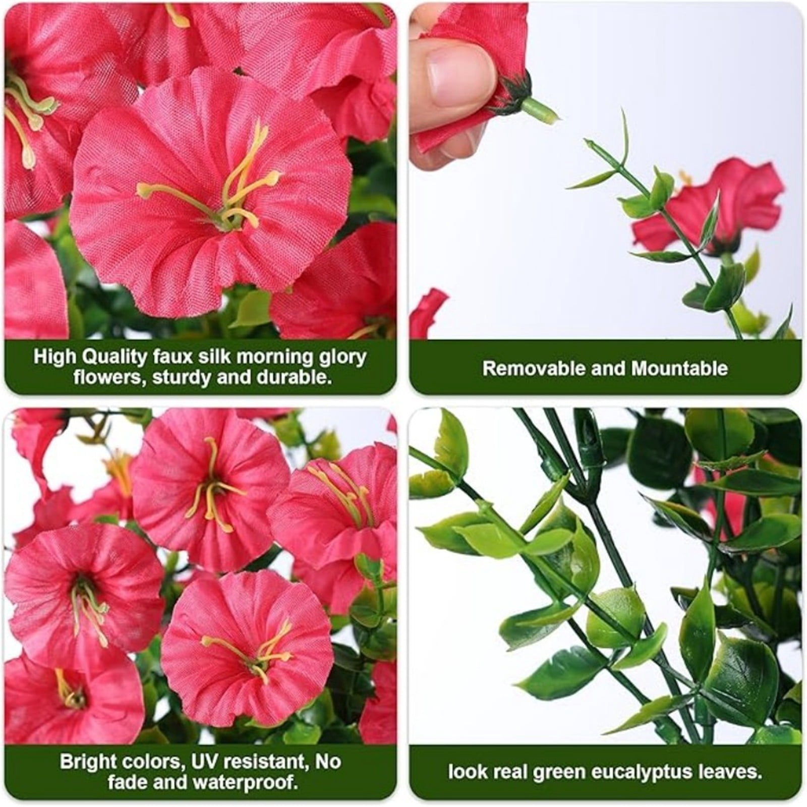 PPKVUFD Artificial Flowers for Outdoors Fake Plants Outside Decoration, 1 Bundles Silk Colorful Morning Glory with Eucalyptus UV Resistant Realistic Faux Flowers for Planter Porch Patio Yard Garden