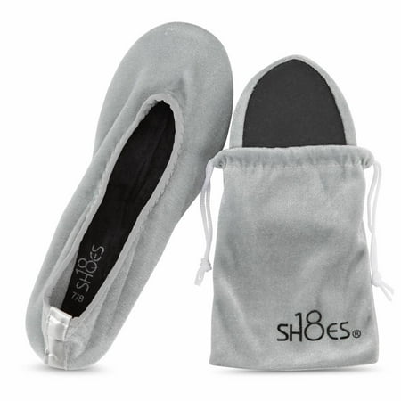 

Shoes8teen Women s Foldable Portable Travel Ballet Flat Shoes w/Matching Carrying Case SH1818 Grey Micro 7/8