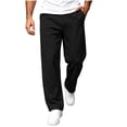 thumbnail image 2 of Men's Casual Pants Dqueduo Men's Solid Color Stretch Loose Casual Multi Pocket Elastic Waistband Wide Leg Pants Long Trousers Black XL, 2 of 8