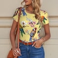 thumbnail image 6 of KLL Women 's Crew Neck Bodysuit Jumpsuits Beautiful Bright Birds And Flowers Print Short onesies Stretch T Shirts, 6 of 7