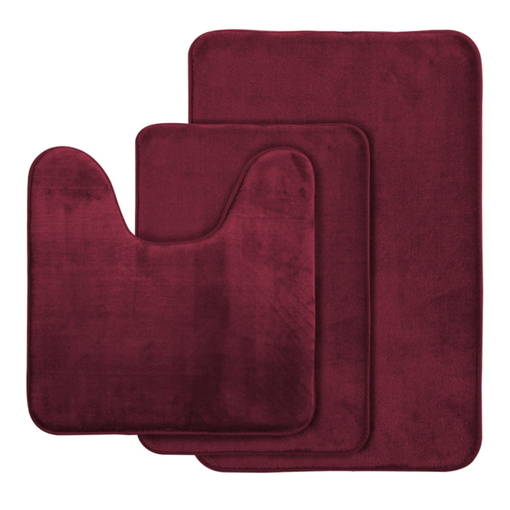 AOACreations Memory Foam Bath Rug, Bathroom Mat Set of 3 Pcs, Burgundy