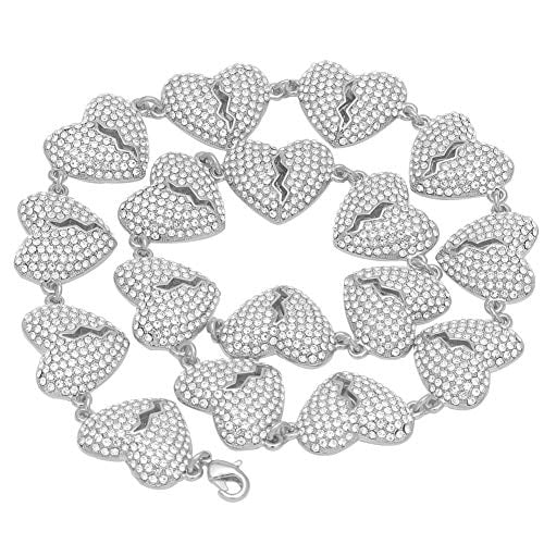 Moca Uni Hip Hop Iced Out Bling Heart Broken Diamond Punk Chain Link Novel Necklace Jewelry for Men Women