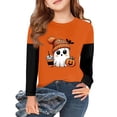 thumbnail image 2 of Halloween Cute Tops for Girls Size 8-10 Long Sleeve Novelty Cartoon Pumpkin Ghost Bat T-Shirt Party Girls Fashion Crew Neck Tee Tops Orange 9-10 Years, 2 of 7