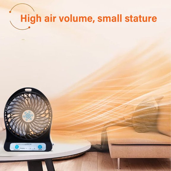 Portable Silent Desk Fan – 5.5in USB Rechargeable with LED Light & 3 Speeds (Blue/White/Pink/Black)
