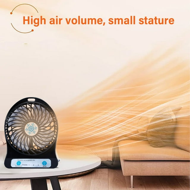 Battery Operated Fan Portable Small Desktop Fan, Silent Snowflake Fan wtih Led Lights, Three Level Indicator Lights, Usb Fan Powered By 1200Mah Rechargeable Battery, Suitable for Offices and Bedrooms