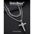thumbnail image 6 of ChainsHouse 2pcs Layer Jesus Cross Necklaces for Men Women Silver Cuban Link Chain Stainless Steel Jewelry Set Christmas Birthday Valentine's Day Gift, 18", 6 of 7