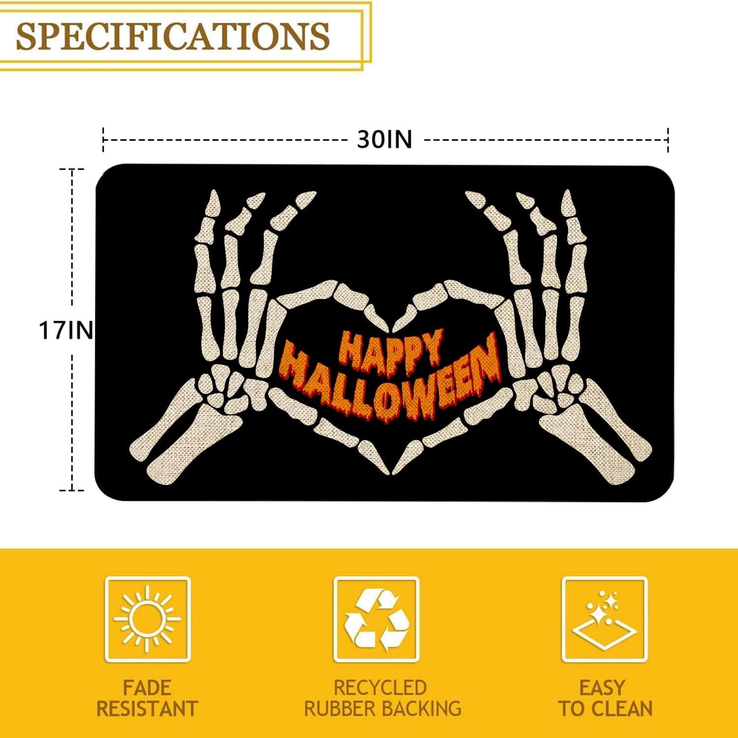 Baiheyi Halloween Black Doormat, 17" x 30", Non-Slip